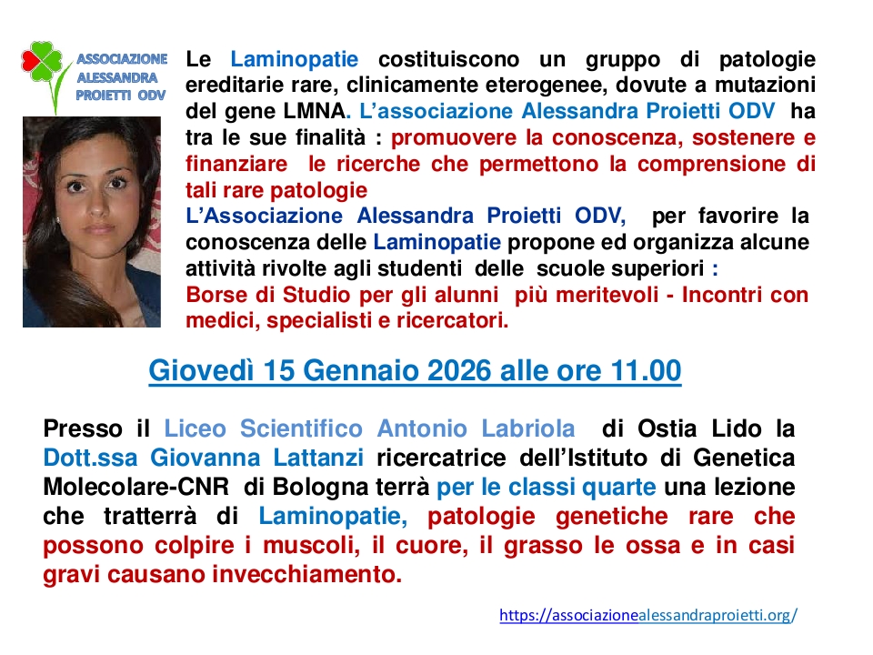 Lezione in modalità Webinar sulle Laminopatie 17-05-2023